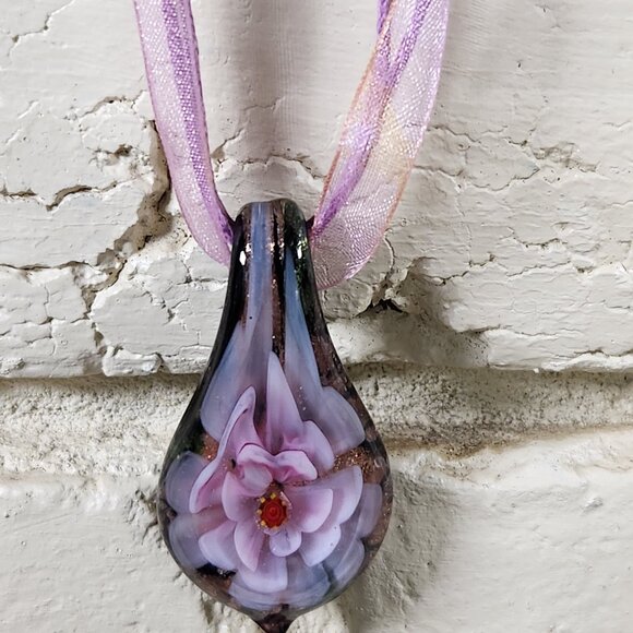New Womens Murano Glass Blown Flower Blossum Necklace 4 in 1 - Picture 1 of 4